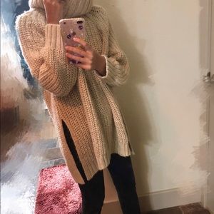 Long cream color turtleneck sweater